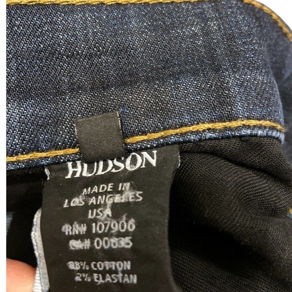 Hudson‎ 31x34Byron 5 Pocket Straight Dark Blue Flex Denim Button Fly Distressed - Picture 4 of 7
